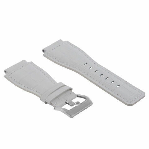 24MM LEATHER WATCH BAND STRAP WITH SILVER BUCKLE FOR BELL & ROSS BR-01 BR-03