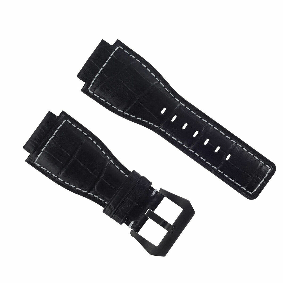 24MM LEATHER WATCH BAND STRAP FOR BELL & ROSS BR-01-BR-03 BLACK BUCKLE TOP QLTY