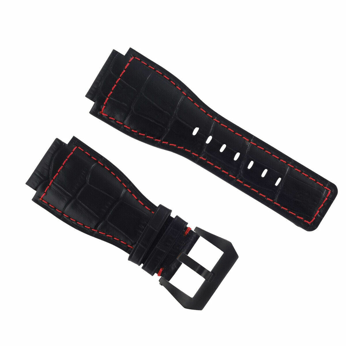 24MM LEATHER WATCH BAND STRAP FOR BELL & ROSS BR-01-BR-03 BLACK BUCKLE TOP QLTY