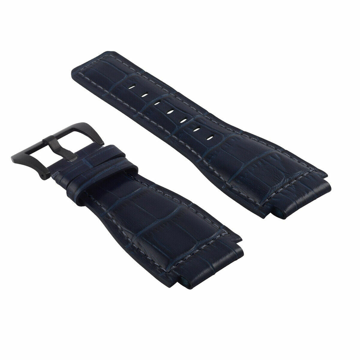 24MM LEATHER WATCH BAND STRAP FOR BELL & ROSS BR-01-BR-03 BLACK BUCKLE TOP QLTY