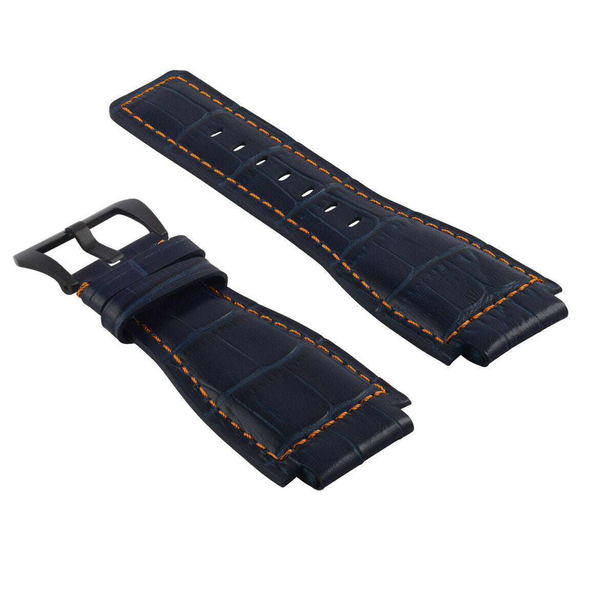24MM LEATHER WATCH BAND STRAP FOR BELL & ROSS BR-01-BR-03 BLACK BUCKLE TOP QLTY