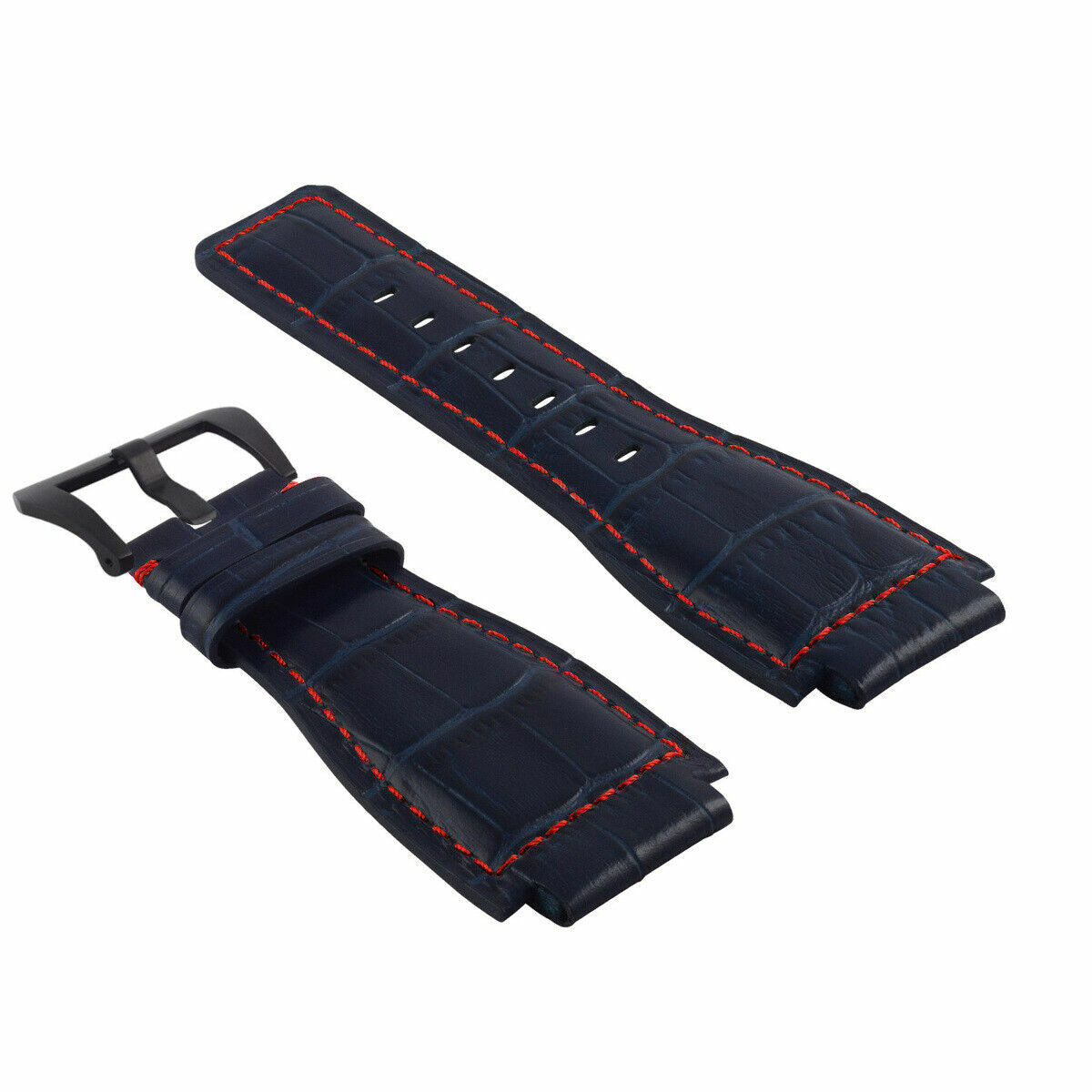 24MM LEATHER WATCH BAND STRAP FOR BELL & ROSS BR-01-BR-03 BLACK BUCKLE TOP QLTY