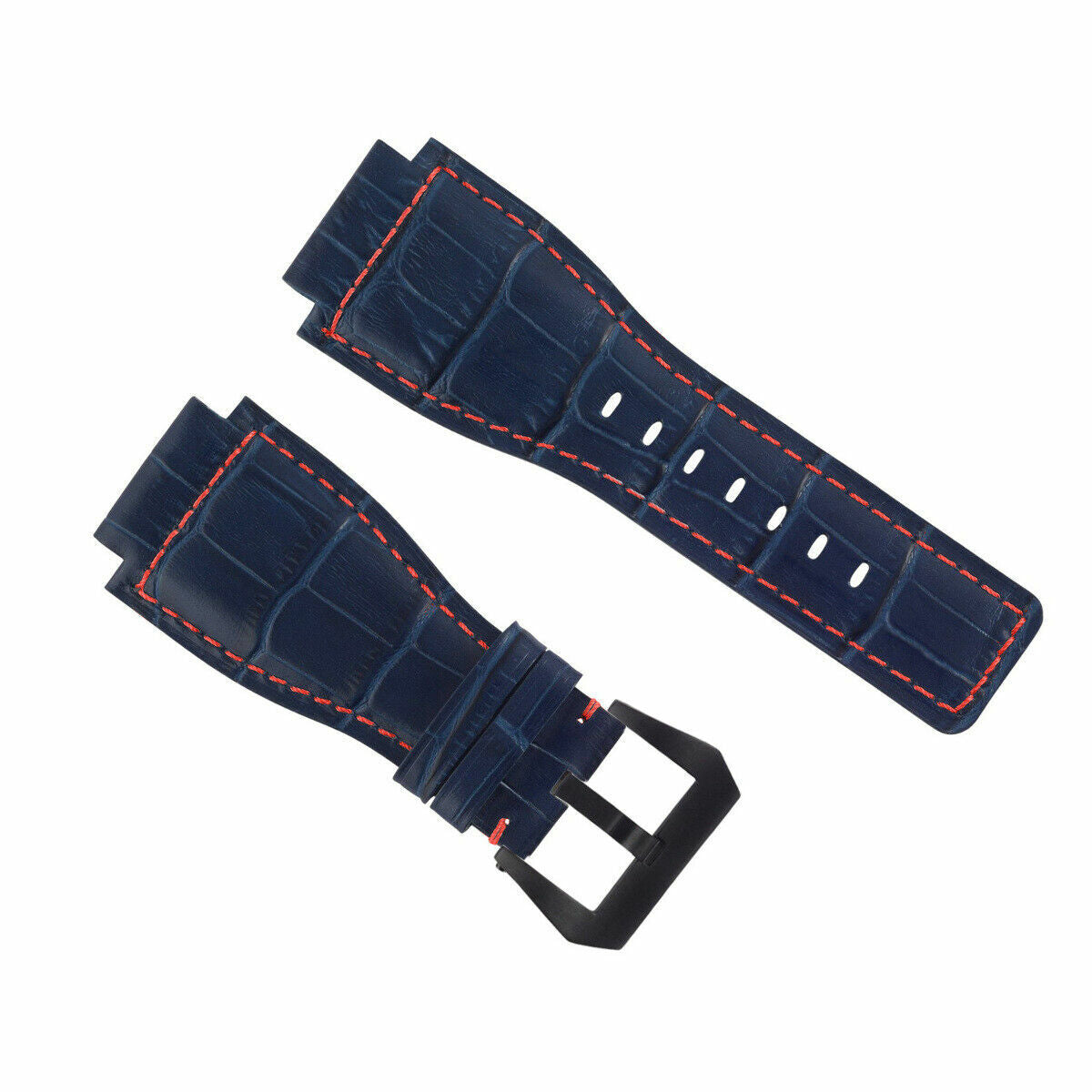 24MM LEATHER WATCH BAND STRAP FOR BELL & ROSS BR-01-BR-03 BLACK BUCKLE TOP QLTY