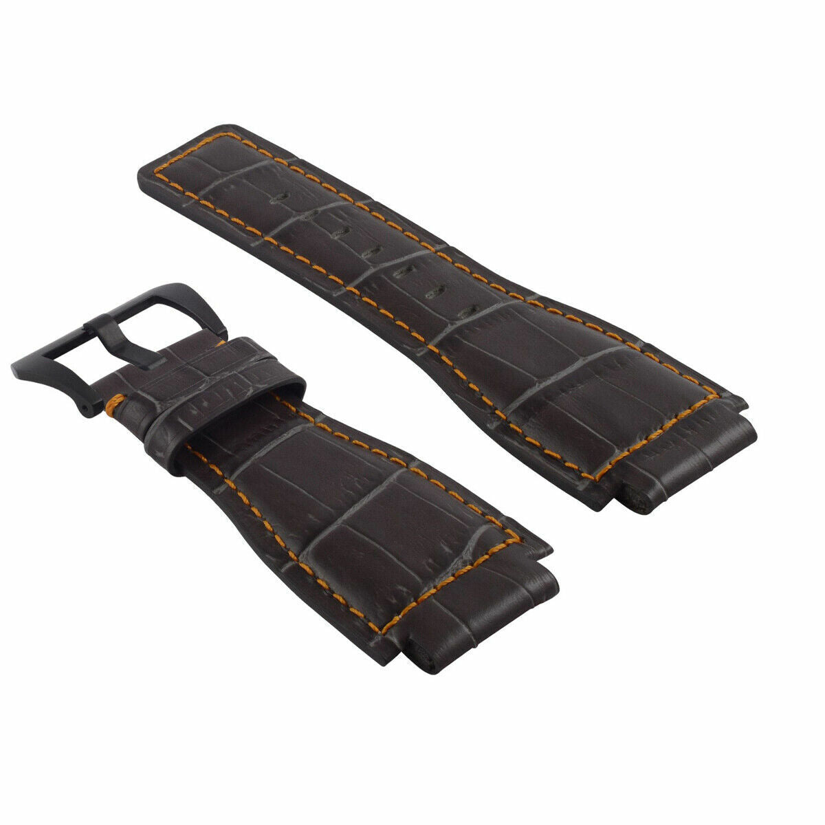 24MM LEATHER WATCH BAND STRAP FOR BELL & ROSS BR-01-BR-03 BLACK BUCKLE TOP QLTY