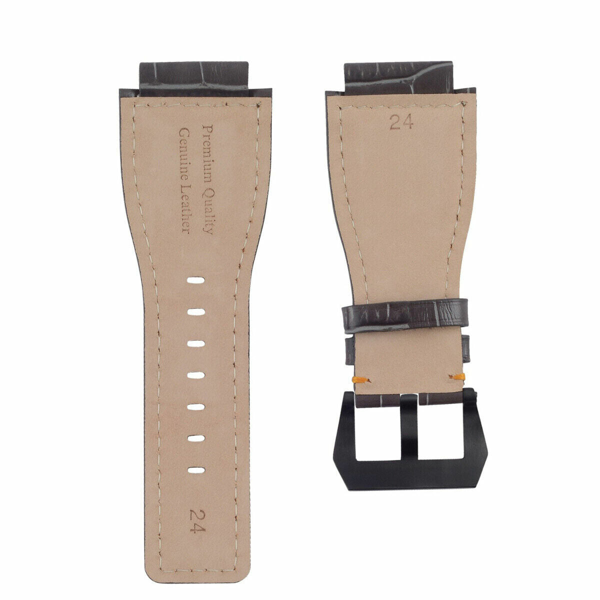 24MM LEATHER WATCH BAND STRAP FOR BELL & ROSS BR-01-BR-03 BLACK BUCKLE TOP QLTY