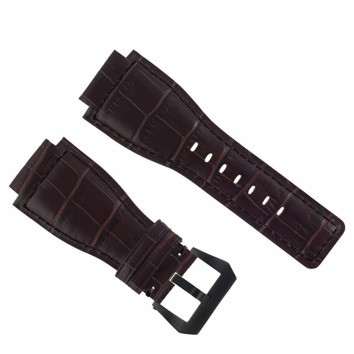 24MM LEATHER WATCH BAND STRAP FOR BELL & ROSS BR-01-BR-03 BLACK BUCKLE TOP QLTY