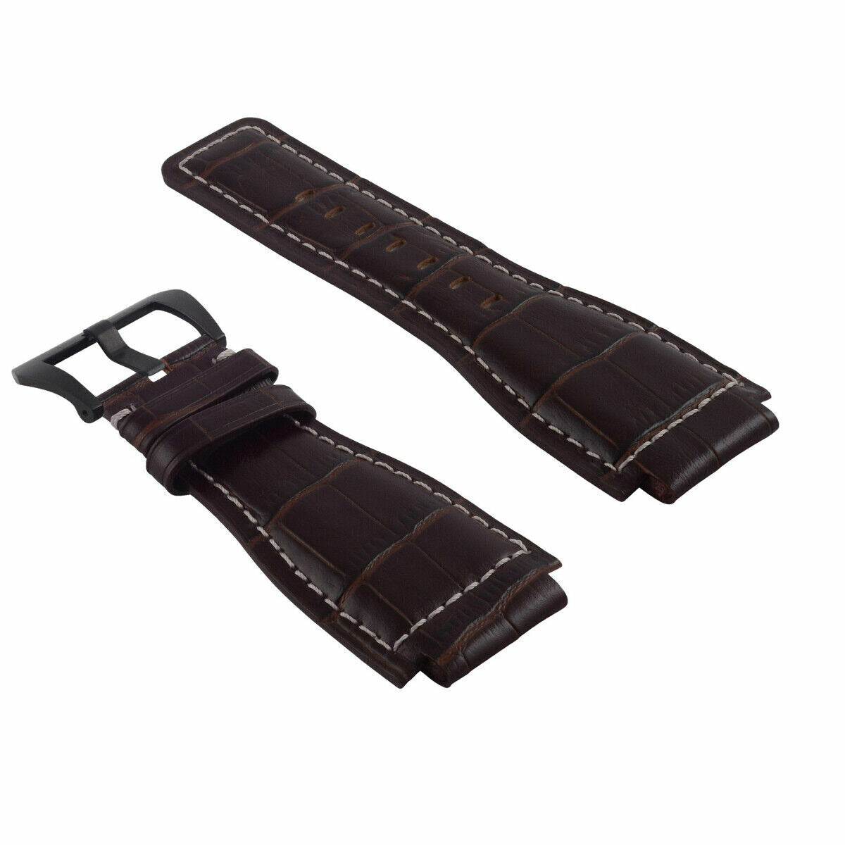 24MM LEATHER WATCH BAND STRAP FOR BELL & ROSS BR-01-BR-03 BLACK BUCKLE TOP QLTY