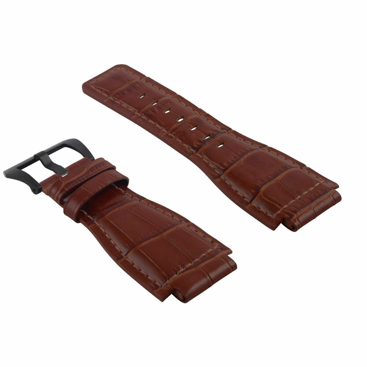 24MM LEATHER WATCH BAND STRAP FOR BELL & ROSS BR-01-BR-03 BLACK BUCKLE TOP QLTY
