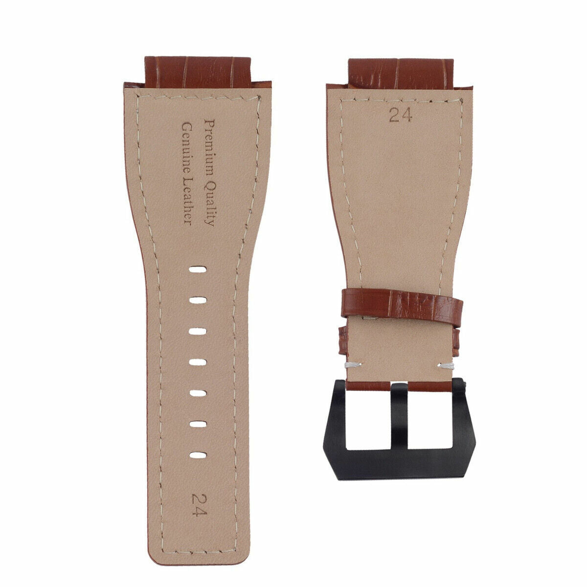 24MM LEATHER WATCH BAND STRAP FOR BELL & ROSS BR-01-BR-03 BLACK BUCKLE TOP QLTY