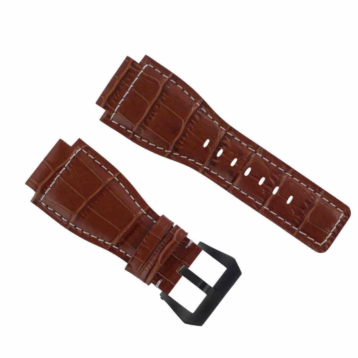 24MM LEATHER WATCH BAND STRAP FOR BELL & ROSS BR-01-BR-03 BLACK BUCKLE TOP QLTY