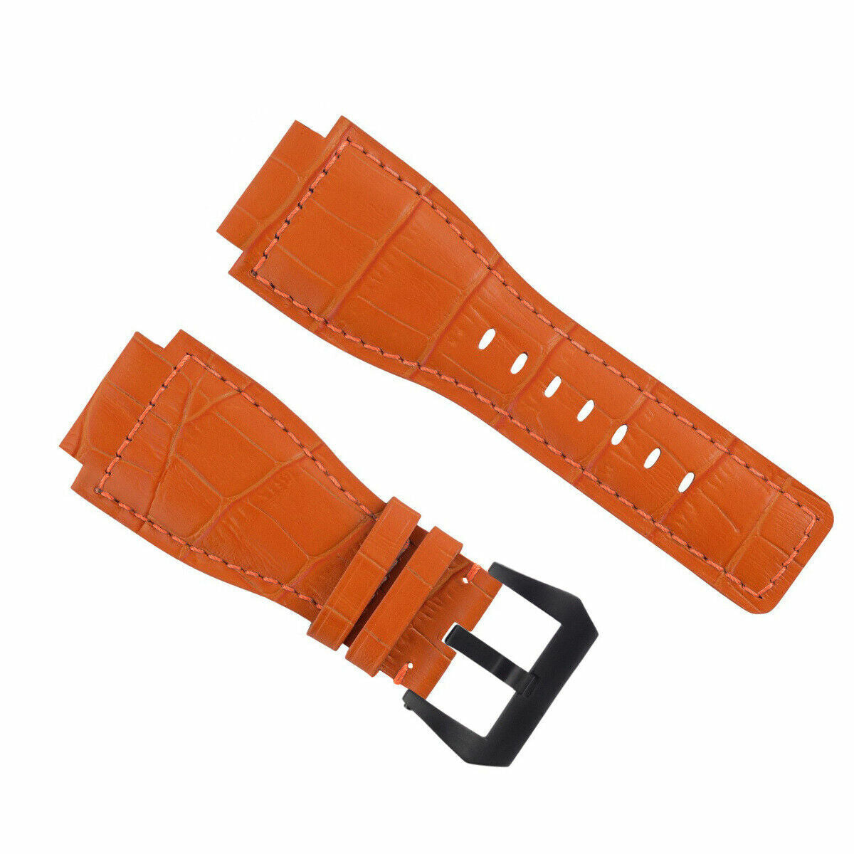 24MM LEATHER WATCH BAND STRAP FOR BELL & ROSS BR-01-BR-03 BLACK BUCKLE TOP QLTY