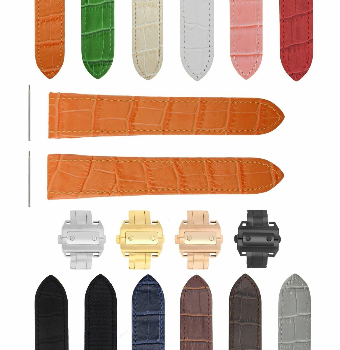 20-23-24.5MM LEATHER WATCH BAND STRAP FOR CARTIER SANTOS 100, XL, CHRONO + CLASP