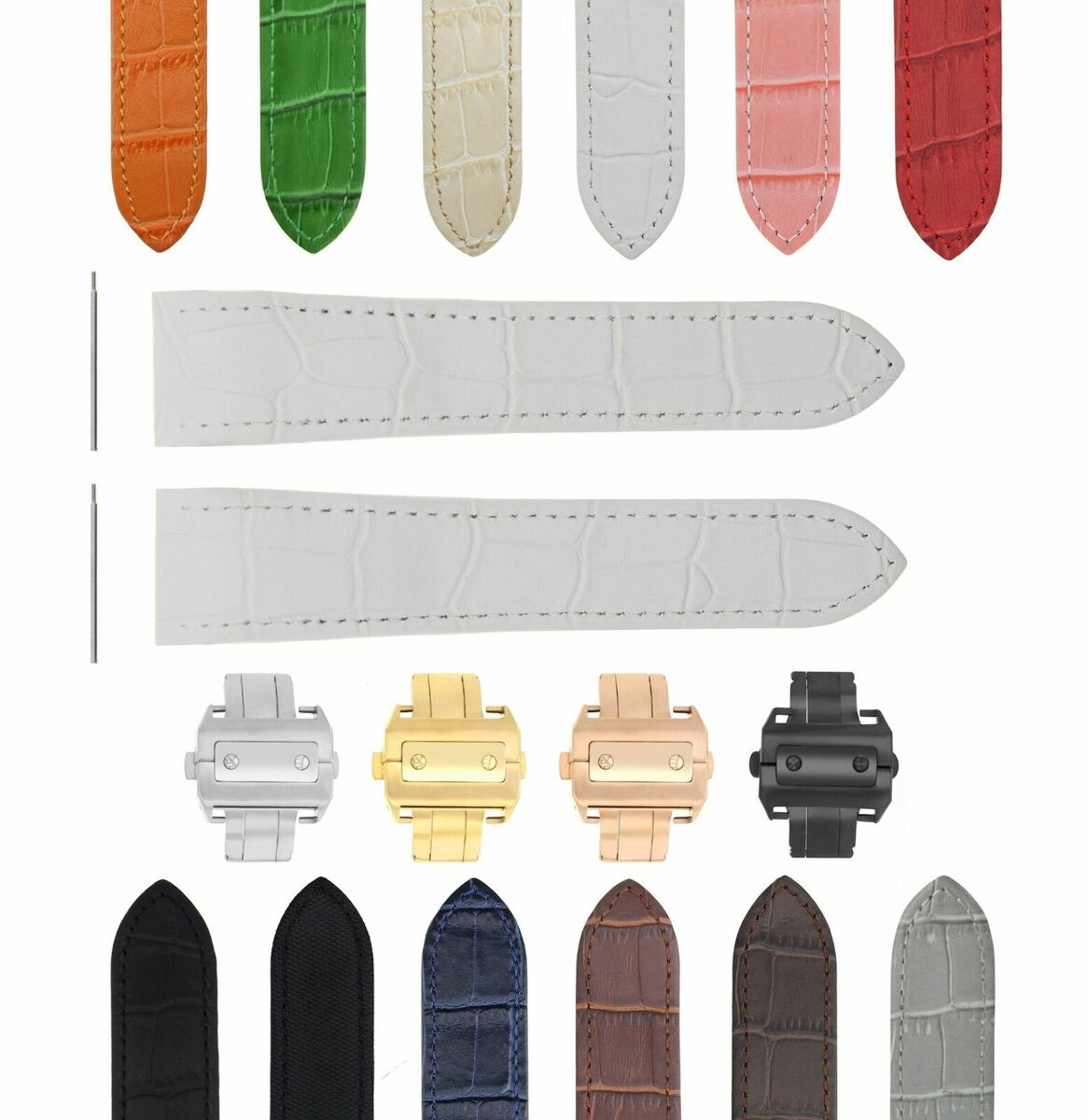 20-23-24.5MM LEATHER WATCH BAND STRAP FOR CARTIER SANTOS 100, XL, CHRONO + CLASP