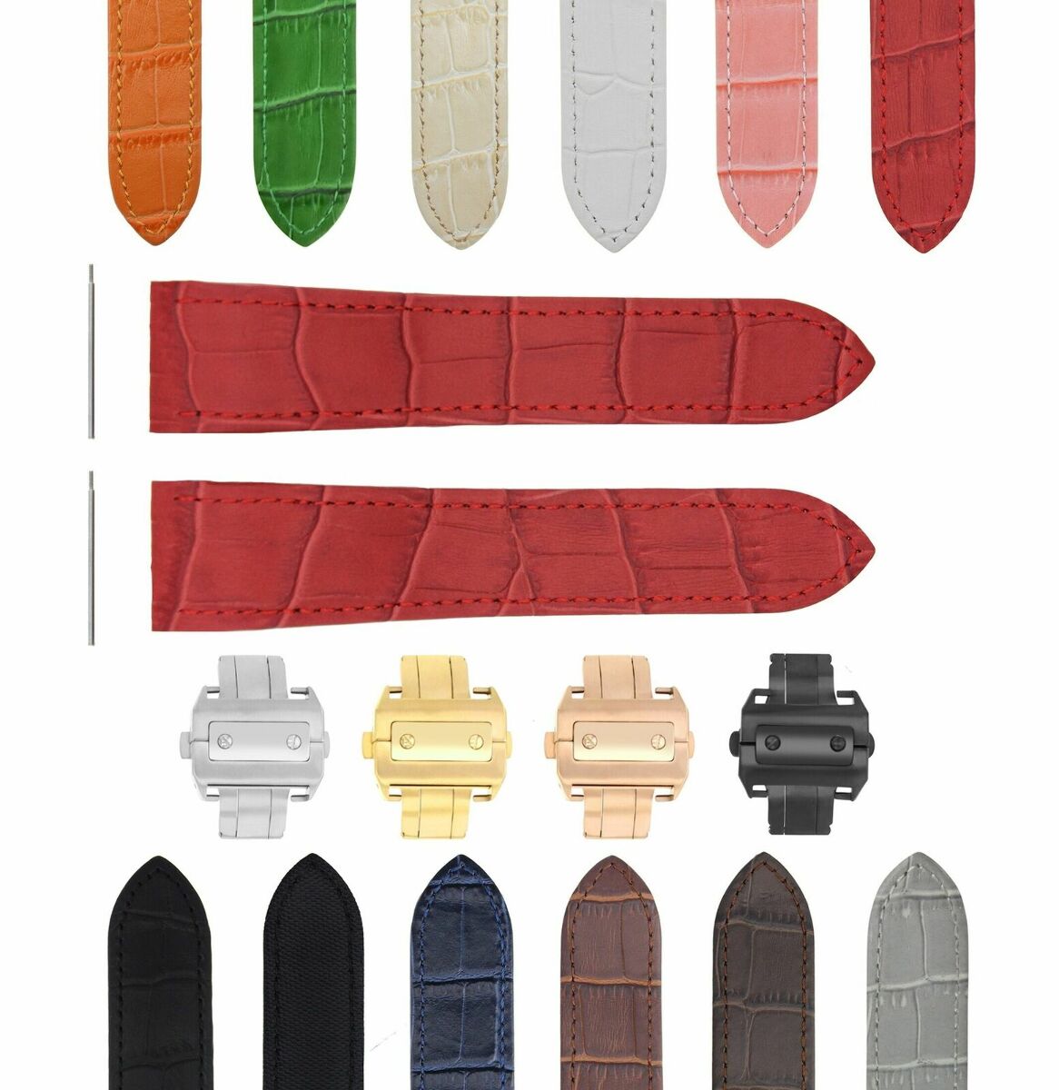 20-23-24.5MM LEATHER WATCH BAND STRAP FOR CARTIER SANTOS 100, XL, CHRONO + CLASP