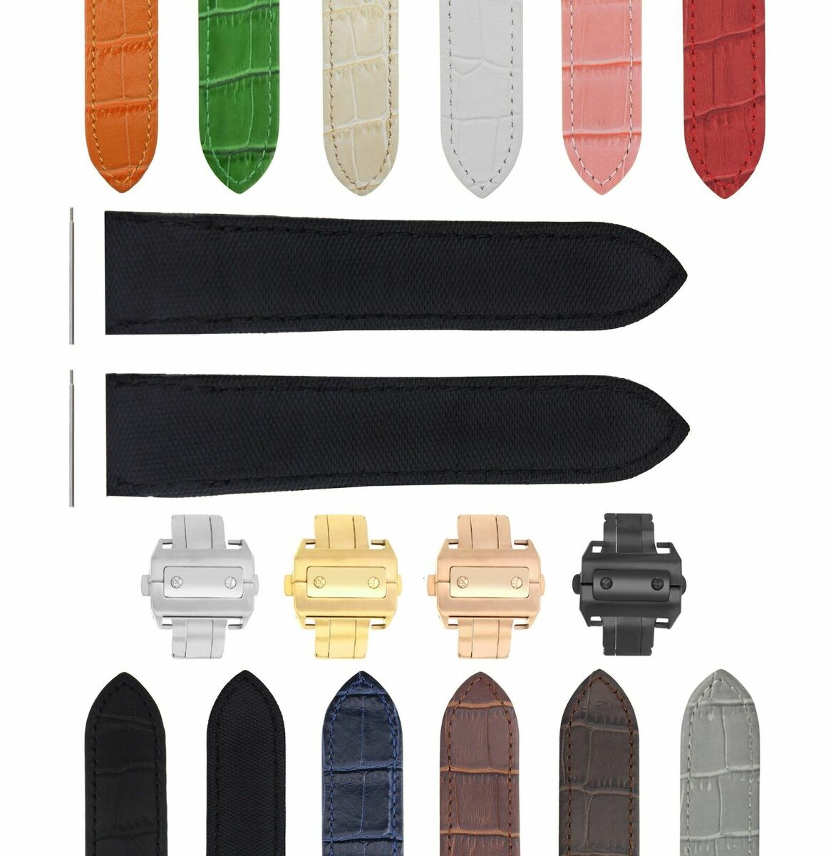 20-23-24.5MM LEATHER WATCH BAND STRAP FOR CARTIER SANTOS 100, XL, CHRONO + CLASP
