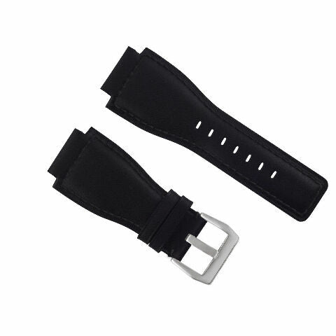 24MM Smooth Leather Watch Band Strap for Bell Ross BR-01-BR-03 Silver Buckle