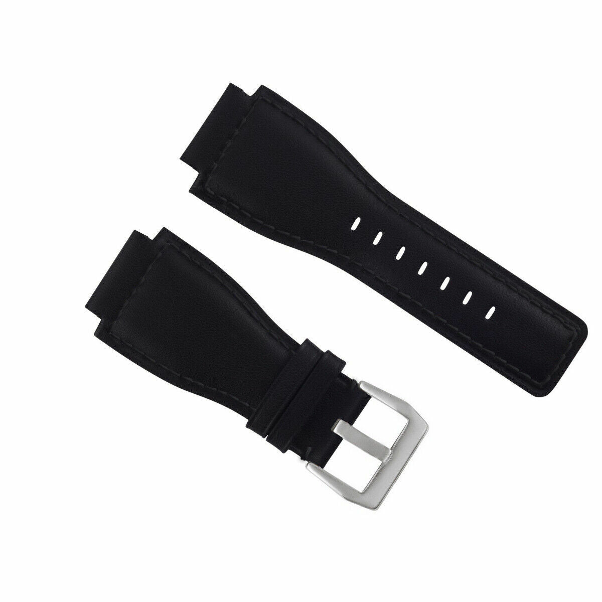 24MM SMOOTH LEATHER WATCH BAND STRAP FOR BELL ROSS BR-01-BR-03 SILVER BUCKLE