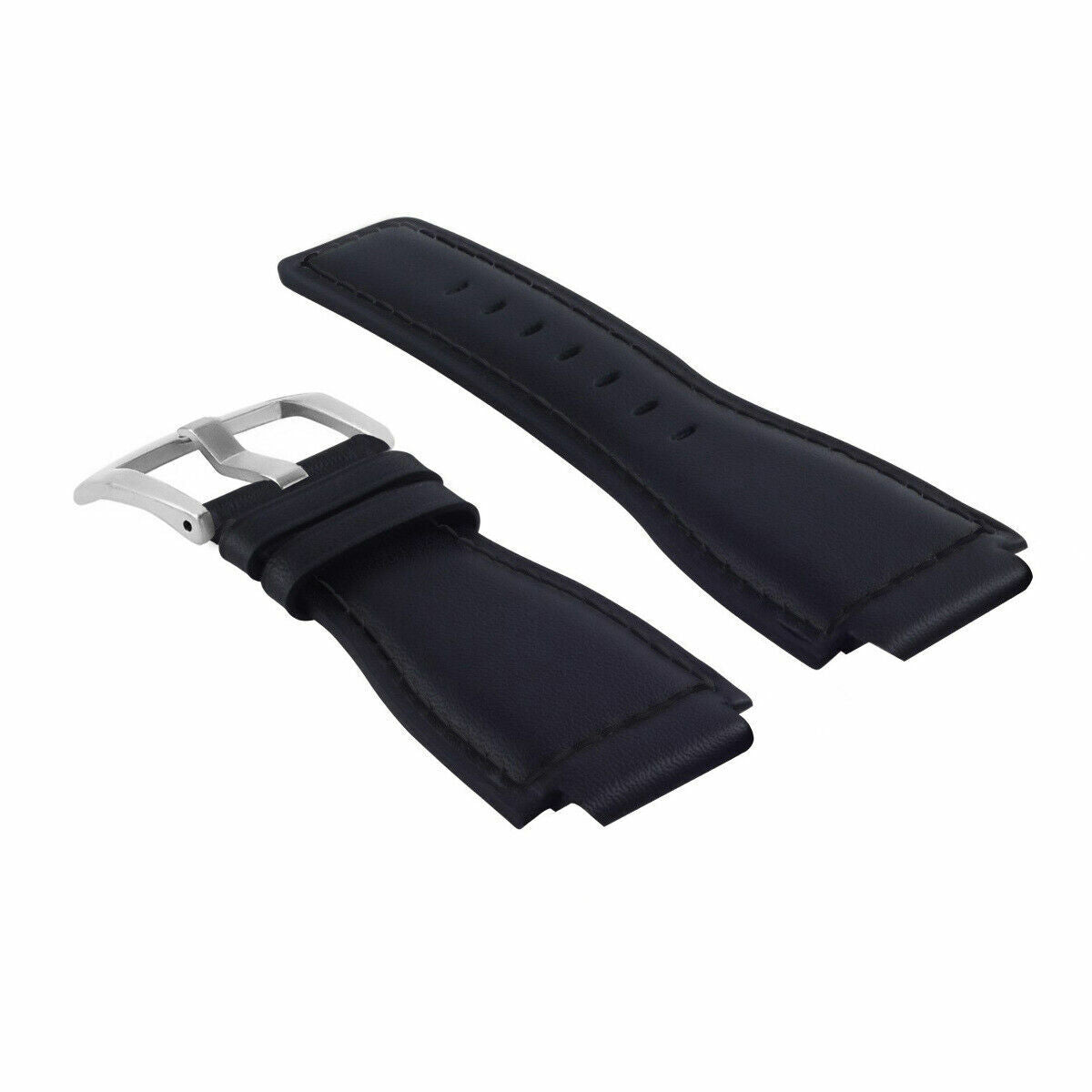 24MM SMOOTH LEATHER WATCH BAND STRAP FOR BELL ROSS BR-01-BR-03 SILVER BUCKLE