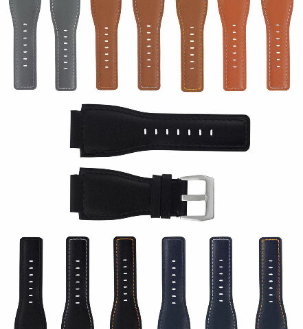 24MM Smooth Leather Watch Band Strap for Bell Ross BR-01-BR-03 Silver Buckle