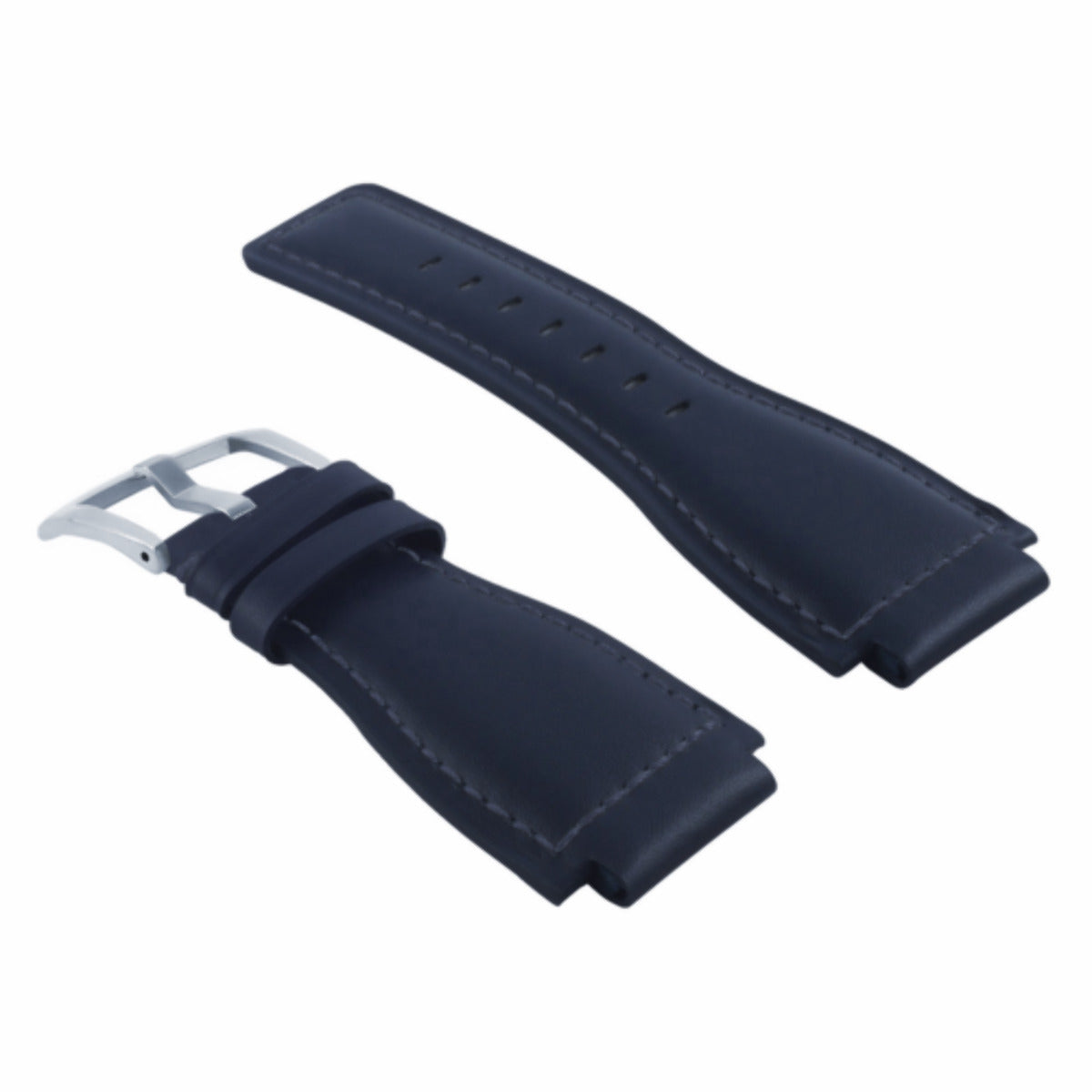 24MM SMOOTH LEATHER WATCH BAND STRAP FOR BELL ROSS BR-01-BR-03 SILVER BUCKLE, Blue, view 2