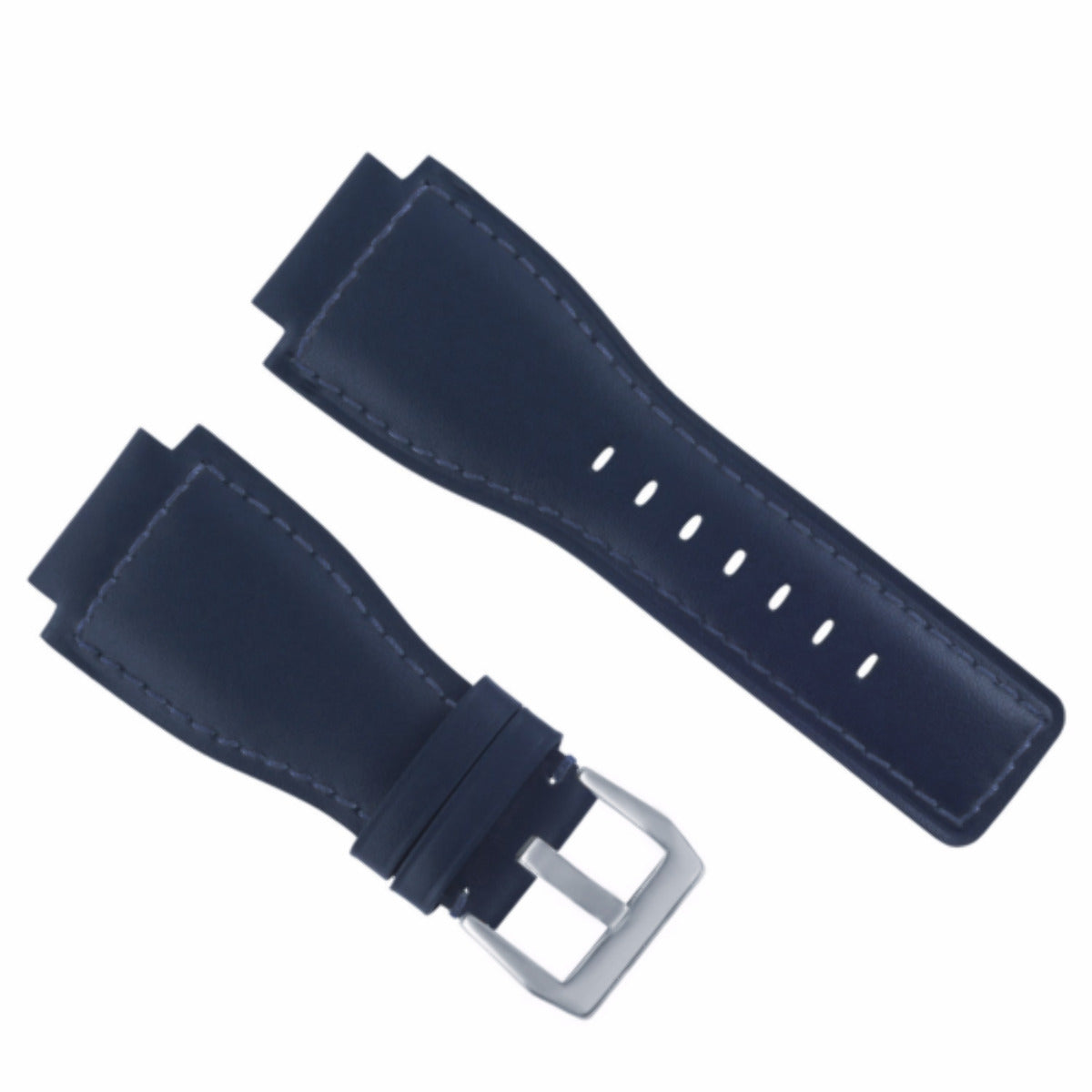 24MM SMOOTH LEATHER WATCH BAND STRAP FOR BELL ROSS BR-01-BR-03 SILVER BUCKLE, Blue