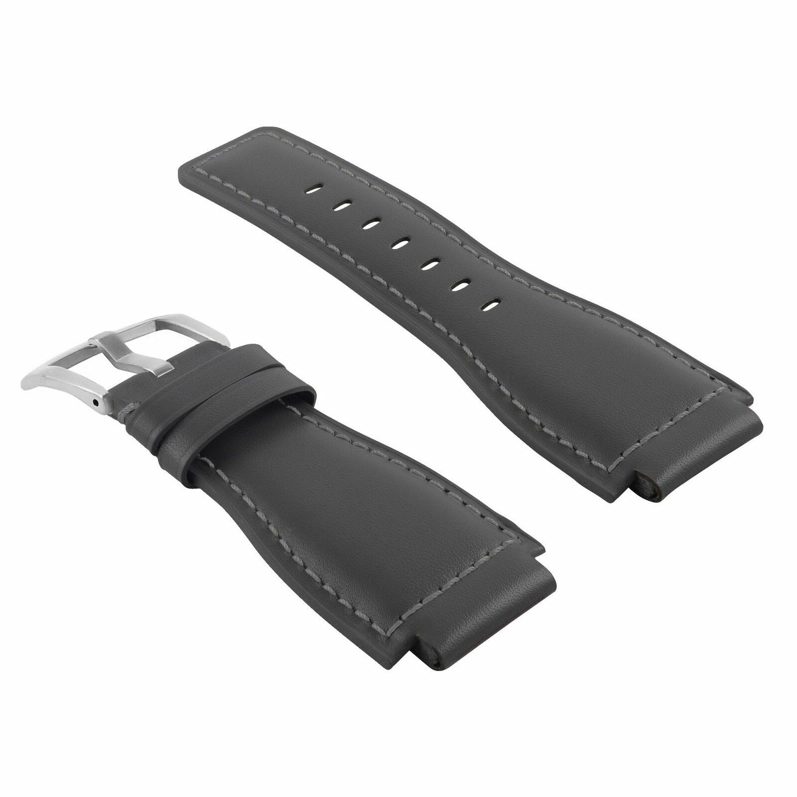24MM SMOOTH LEATHER WATCH BAND STRAP FOR BELL ROSS BR-01-BR-03 SILVER BUCKLE