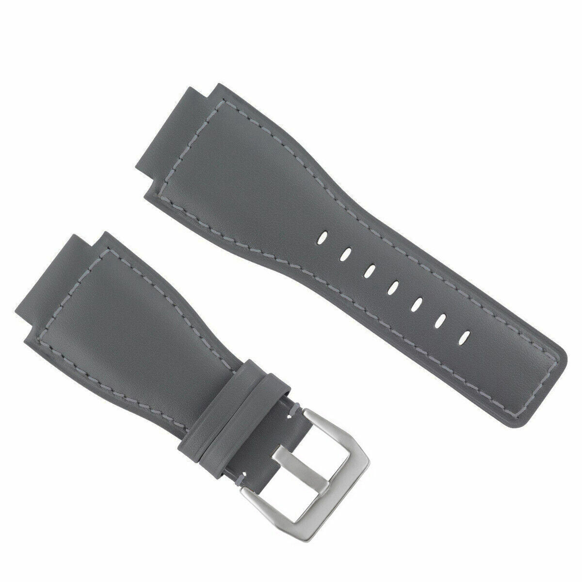 24MM SMOOTH LEATHER WATCH BAND STRAP FOR BELL ROSS BR-01-BR-03 SILVER BUCKLE, Gray
