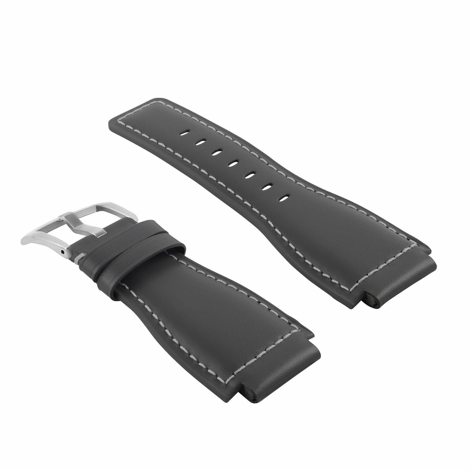 24MM SMOOTH LEATHER WATCH BAND STRAP FOR BELL ROSS BR-01-BR-03 SILVER BUCKLE