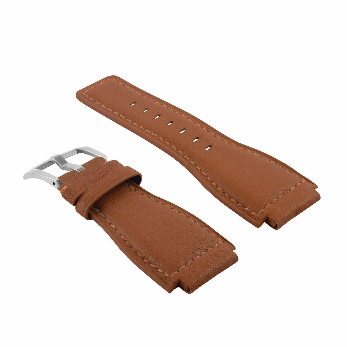 24MM SMOOTH LEATHER WATCH BAND STRAP FOR BELL ROSS BR-01-BR-03 SILVER BUCKLE, Tan, view 2