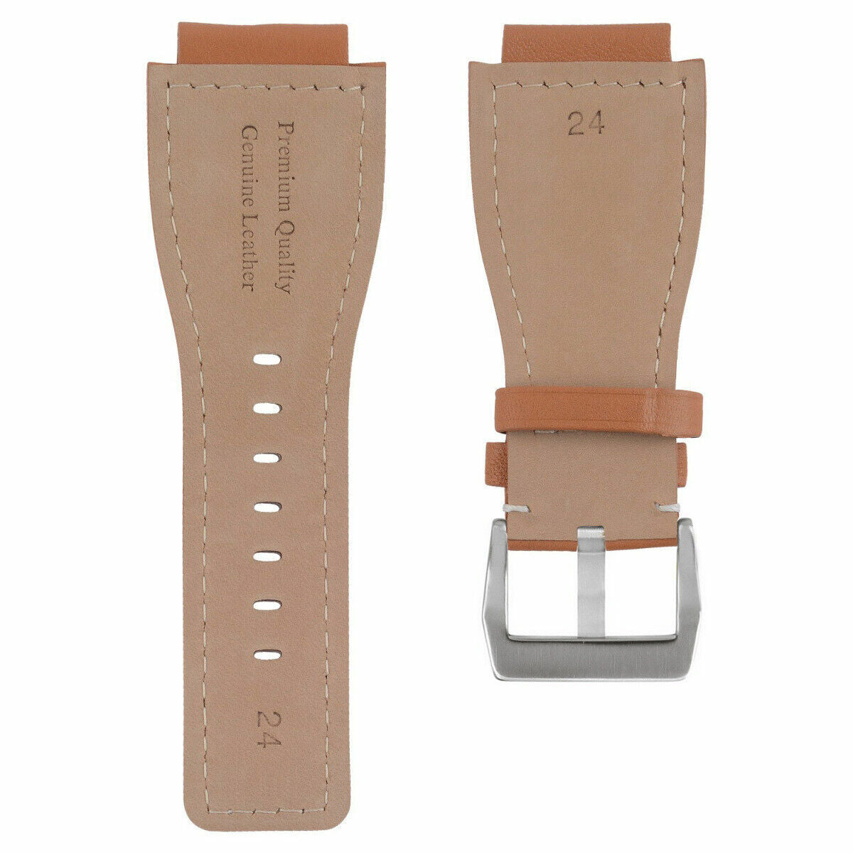 24MM SMOOTH LEATHER WATCH BAND STRAP FOR BELL ROSS BR-01-BR-03 SILVER BUCKLE, Tan, view 4