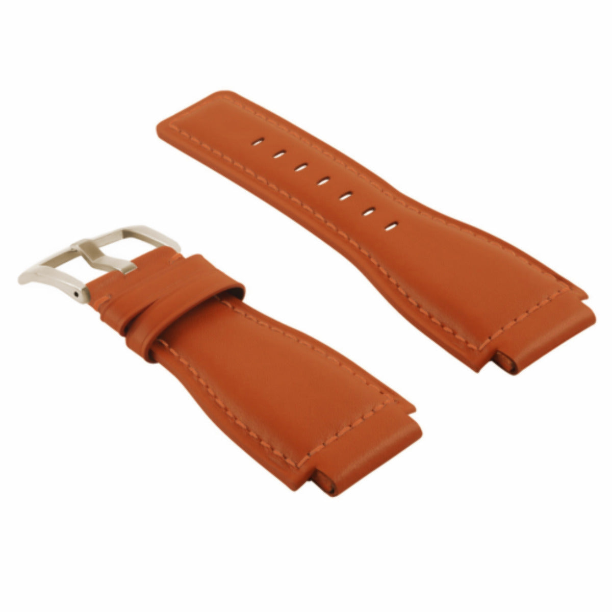 24MM SMOOTH LEATHER WATCH BAND STRAP FOR BELL ROSS BR-01-BR-03 SILVER BUCKLE, Orange, view 2