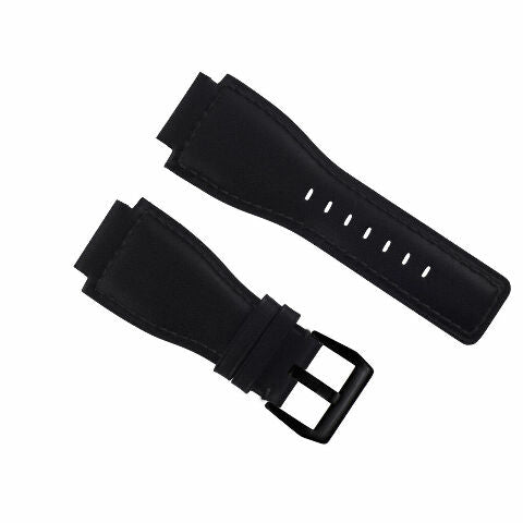 24MM LEATHER WATCH BAND STRAP SMOOTH WITH BLACK BUCKLE FOR BELL ROSS BR-01 BR-03