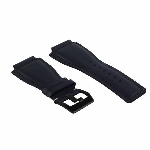 24MM LEATHER WATCH BAND STRAP SMOOTH WITH BLACK BUCKLE FOR BELL ROSS BR-01 BR-03