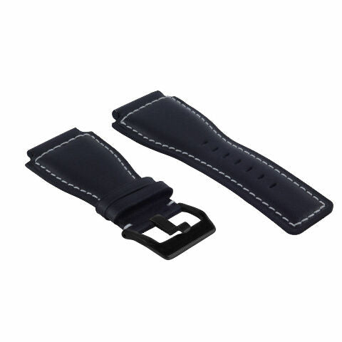 24MM SMOOTH LEATHER WATCH BAND STRAP FOR BELL ROSS BR-01-BR-03 BLACK BUCKLE