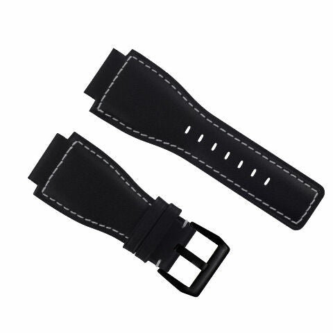 24MM LEATHER WATCH BAND STRAP SMOOTH WITH BLACK BUCKLE FOR BELL ROSS BR-01 BR-03