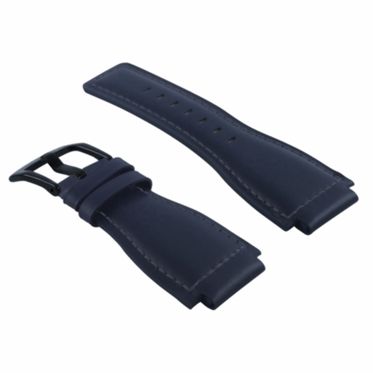 24MM SMOOTH LEATHER WATCH BAND STRAP FOR BELL ROSS BR-01-BR-03 BLACK BUCKLE