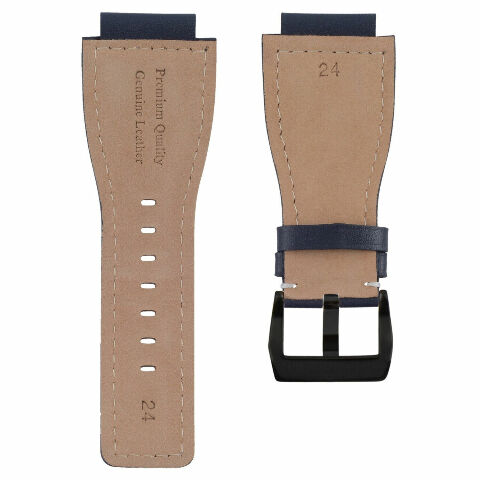 24MM SMOOTH LEATHER WATCH BAND STRAP FOR BELL ROSS BR-01-BR-03 BLACK BUCKLE