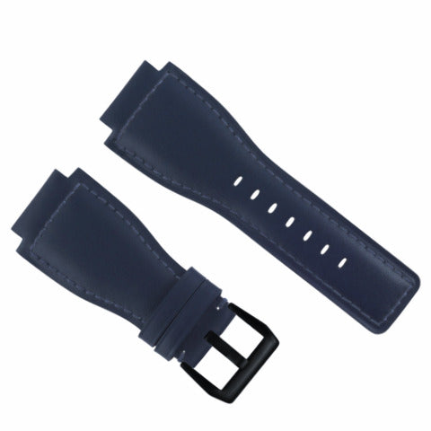 24MM SMOOTH LEATHER WATCH BAND STRAP FOR BELL ROSS BR-01-BR-03 BLACK BUCKLE
