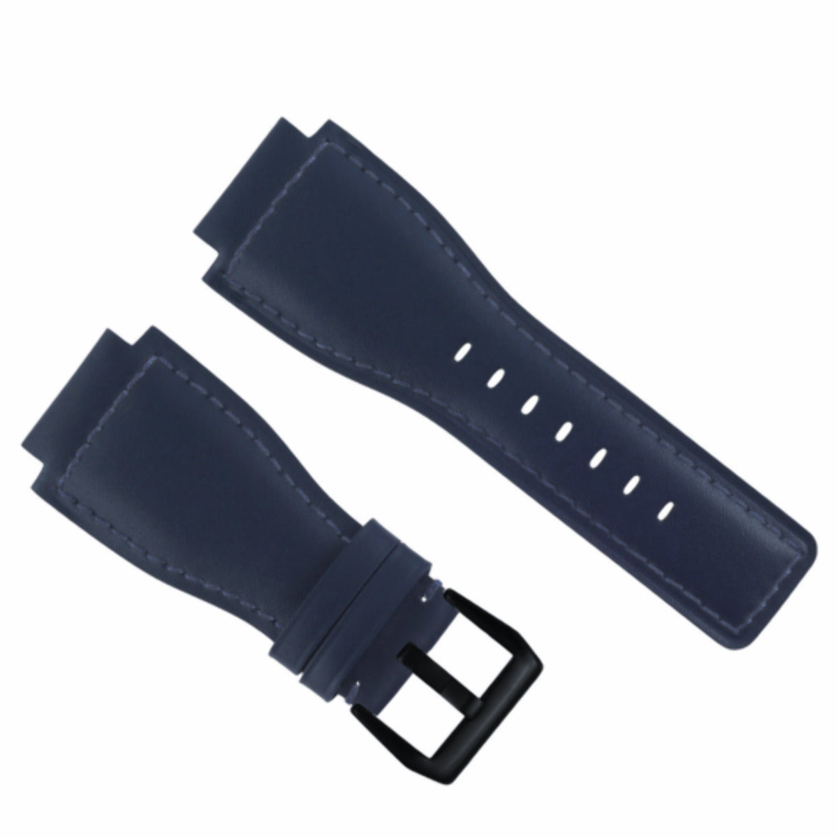 24MM SMOOTH LEATHER WATCH BAND STRAP FOR BELL ROSS BR-01-BR-03 BLACK BUCKLE