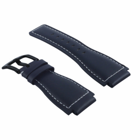 24MM SMOOTH LEATHER WATCH BAND STRAP FOR BELL ROSS BR-01-BR-03 BLACK BUCKLE