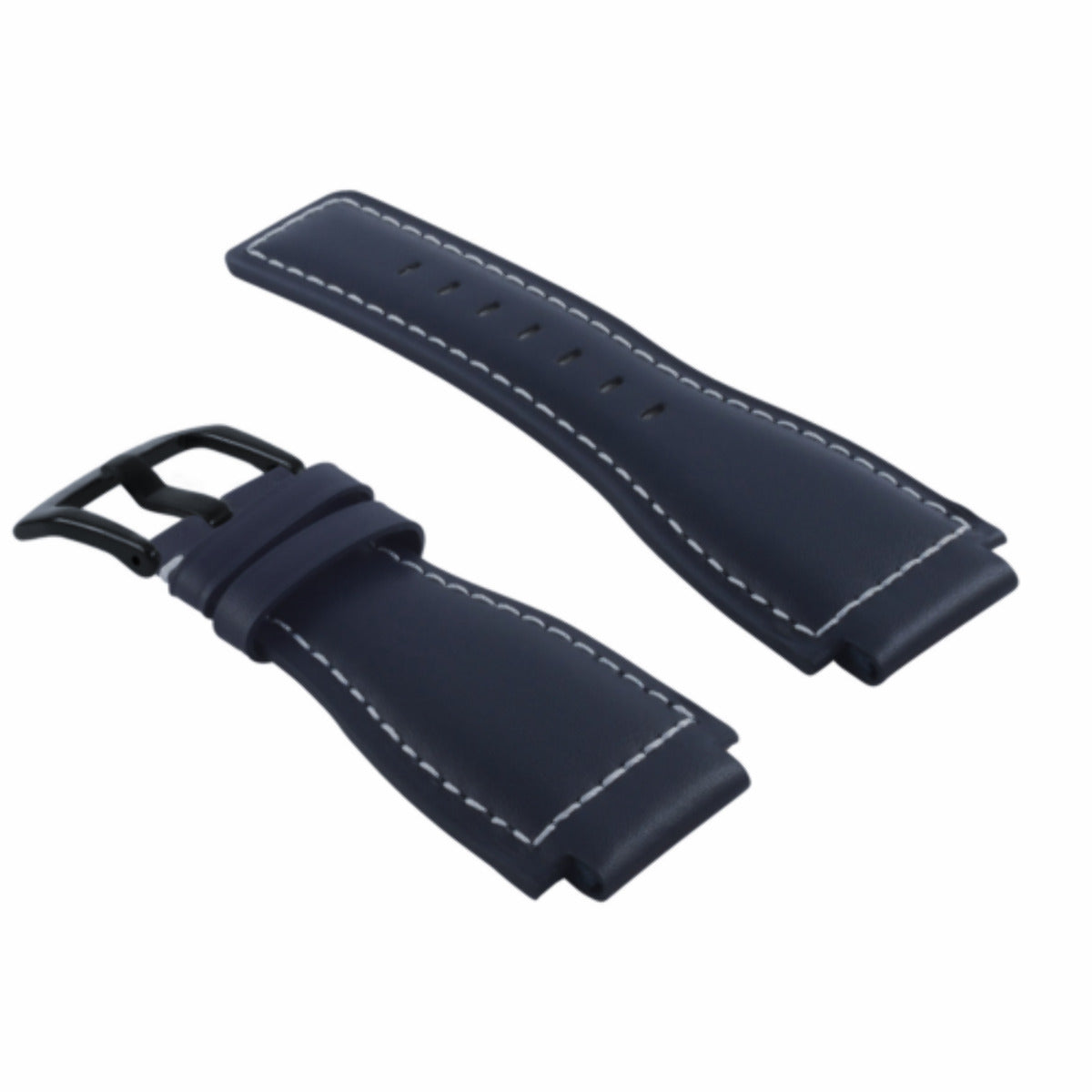 24MM SMOOTH LEATHER WATCH BAND STRAP FOR BELL ROSS BR-01-BR-03 BLACK BUCKLE