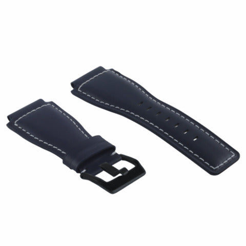 24MM SMOOTH LEATHER WATCH BAND STRAP FOR BELL ROSS BR-01-BR-03 BLACK BUCKLE