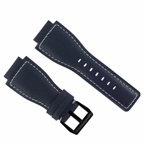 24MM SMOOTH LEATHER WATCH BAND STRAP FOR BELL ROSS BR-01-BR-03 BLACK BUCKLE