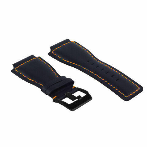 24MM SMOOTH LEATHER WATCH BAND STRAP FOR BELL ROSS BR-01-BR-03 BLACK BUCKLE