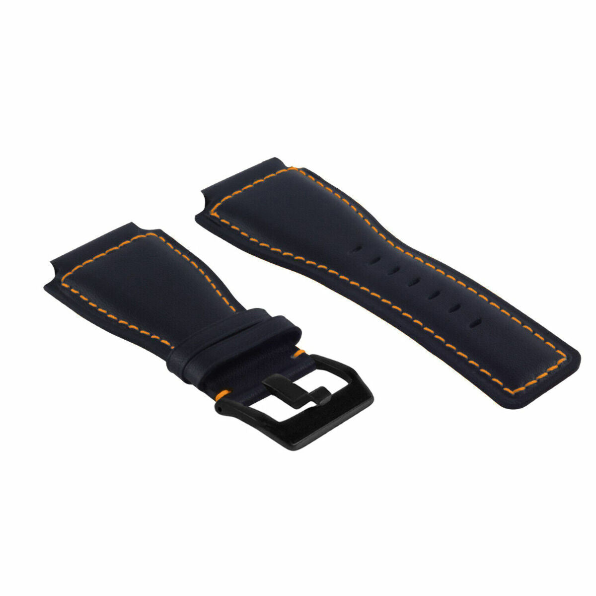 24MM SMOOTH LEATHER WATCH BAND STRAP FOR BELL ROSS BR-01-BR-03 BLACK BUCKLE