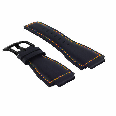 24MM SMOOTH LEATHER WATCH BAND STRAP FOR BELL ROSS BR-01-BR-03 BLACK BUCKLE