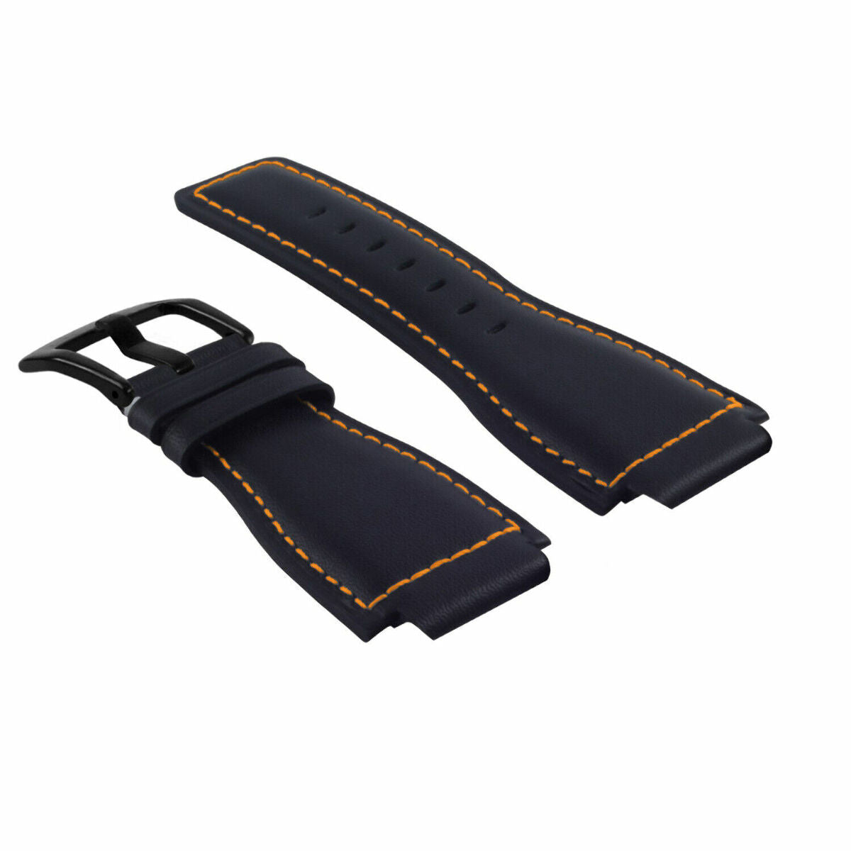 24MM SMOOTH LEATHER WATCH BAND STRAP FOR BELL ROSS BR-01-BR-03 BLACK BUCKLE