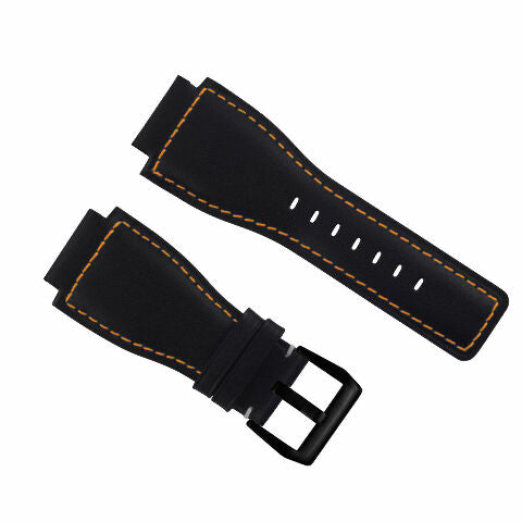 24MM LEATHER WATCH BAND STRAP SMOOTH WITH BLACK BUCKLE FOR BELL ROSS BR-01 BR-03