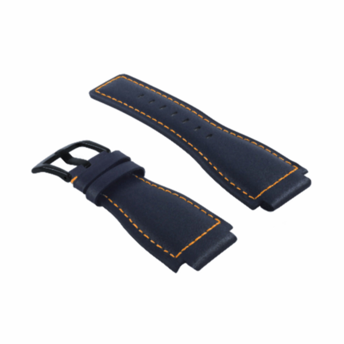24MM SMOOTH LEATHER WATCH BAND STRAP FOR BELL ROSS BR-01-BR-03 BLACK BUCKLE