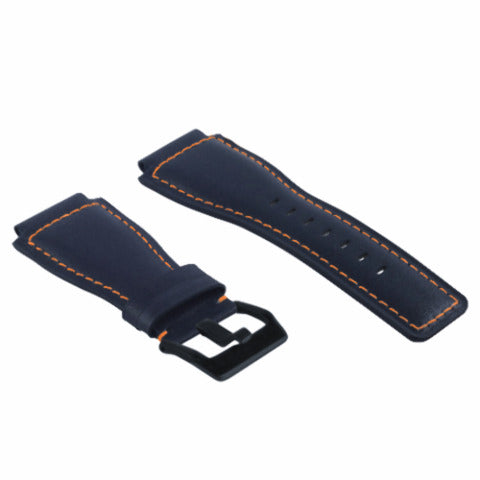24MM LEATHER WATCH BAND STRAP SMOOTH WITH BLACK BUCKLE FOR BELL ROSS BR-01 BR-03